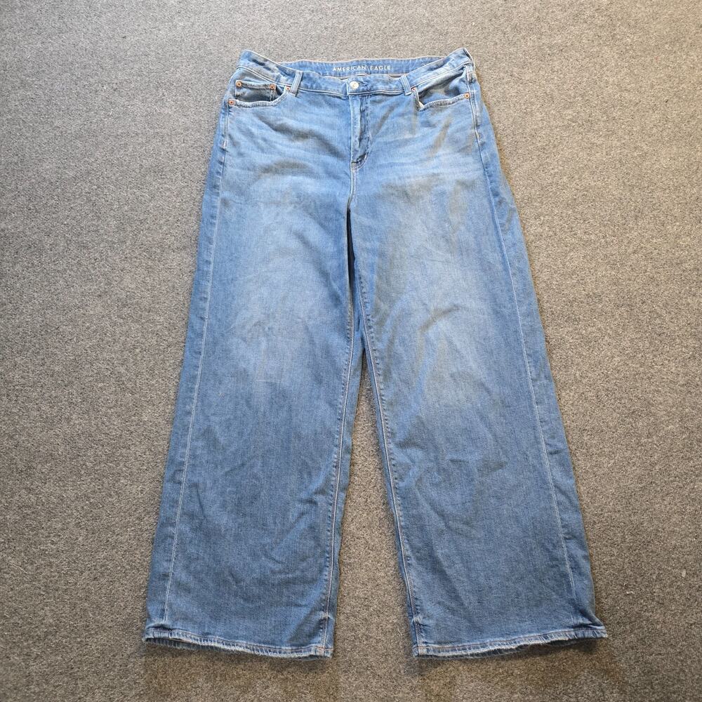 American Eagle Jeans Womens Size 16 Long Blue Super High Rise Baggy Wide Leg